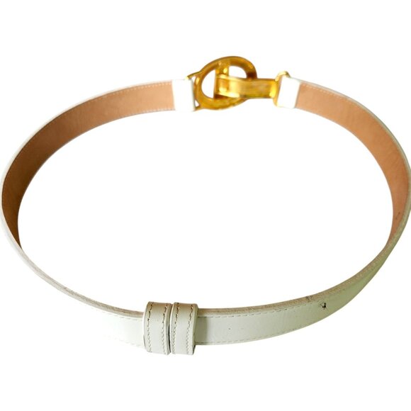 Vintage “Streets Ahead” White Leather Adjustable Belt Gold Buckle Size - Picture 5 of 8